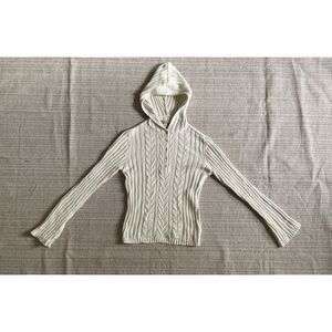 Vtg Aeropostale Womens Hoodie Sweater Sz L Cream Cable Knit Pullover Fisherman